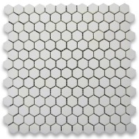 Thassos White  Marble Hexagon Honed Mosaic 1 inch 